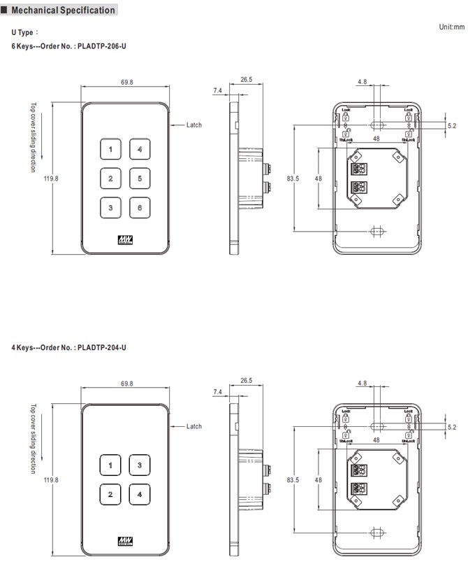 Meanwell DTP-206-U price and datasheet DALI-2 Touch Panel Push Button 6 keys DTP-2XX DTP-204-U DTP-206-E DTP-203-E YCICT