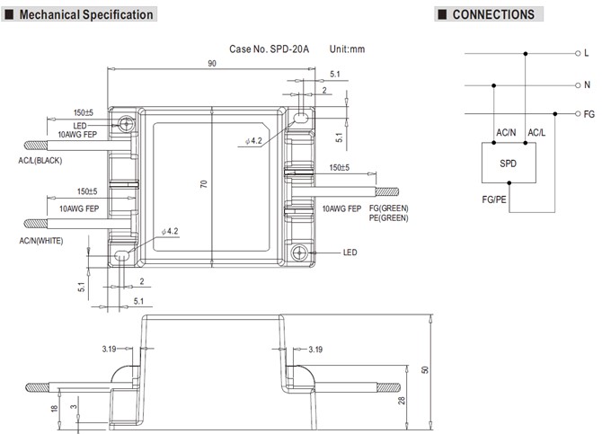 Meanwell SPD-20 price and specs 20kA Surge Protection Device Type 2 component assemblies YCICT