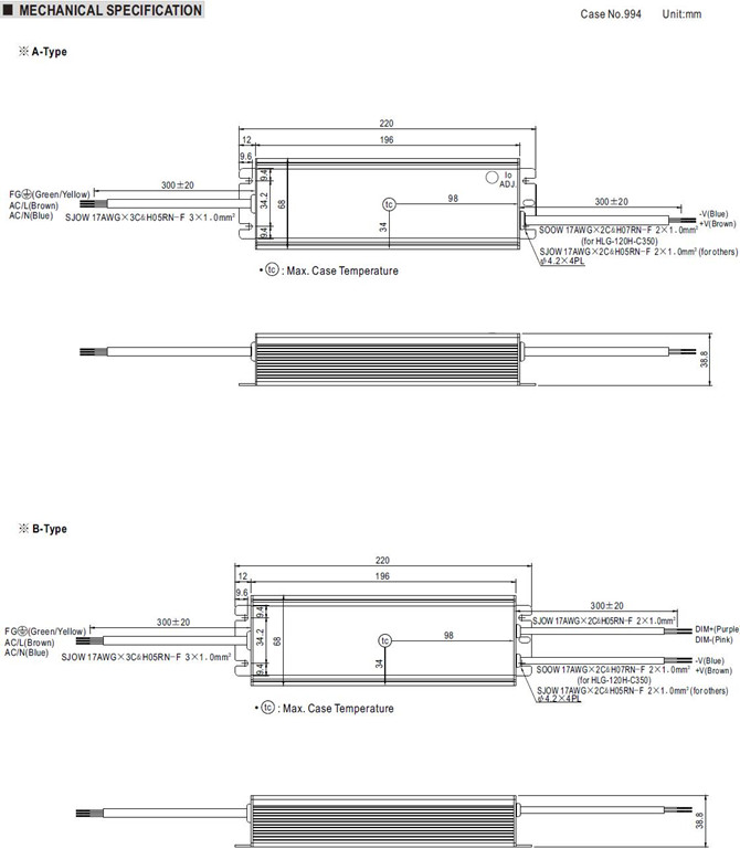 Meanwell HLG-120H-C700 price and datasheet AC DC LED DRIVER POWER SUPPLY HLG-120H-C700 A/B/AB/D for led lighting ycict