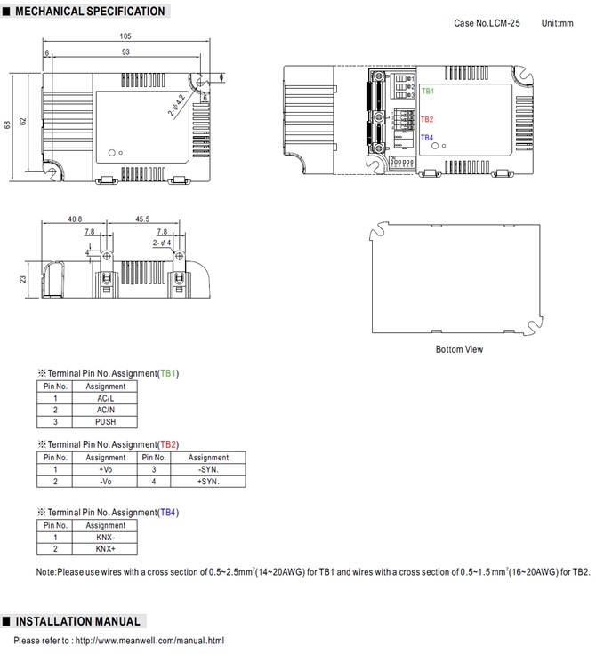 Meanwell LCM-25KN price and datasheet 25W Multiple-Stage Constant Current LED Driver KNX/EIB Flicker free YCICT