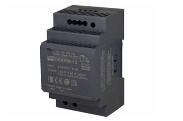 Meanwell DDR-60G-12 price and specs 60W DIN Rail DC-DC Converter width 52.5mm (3SU) 4:1 input range 5v 10.8a YCICT