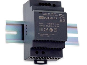 Meanwell DDR-60G-5 price and specs 60W DIN Rail DC-DC Converter width 52.5mm (3SU) 4:1 wide input range YCICT