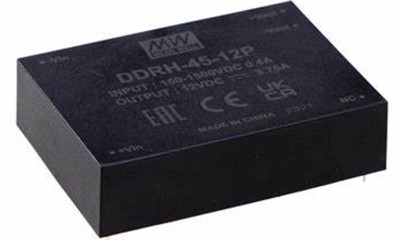 Meanwell DDRH-45-12P price and specs 45W 150~1500Vdc Input DC-DC Converter DDRH-45-12/15/24/48 type P ST DR fanless YCICT