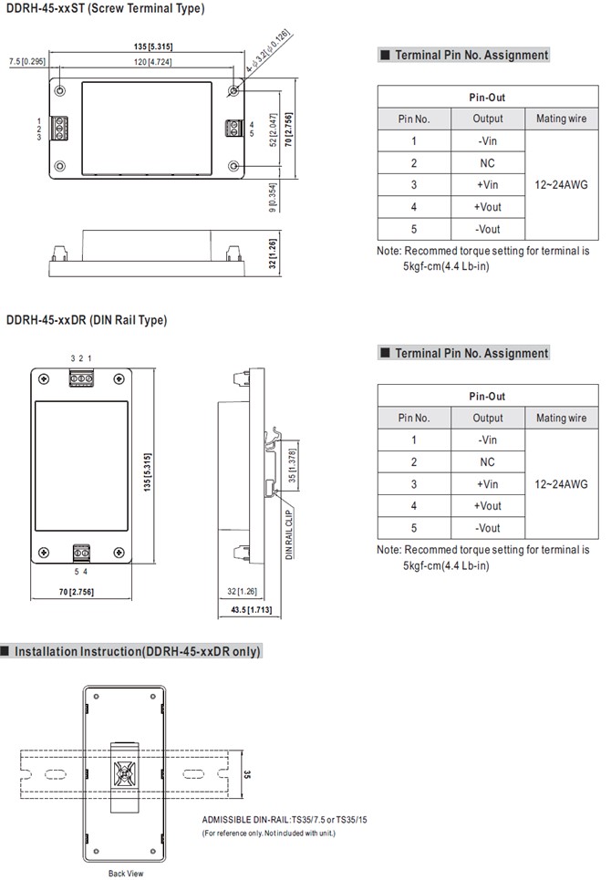 Meanwell DDRH-45-24ST price and datasheet 45W 150~1500Vdc Input DC-DC Converter DDRH-45-12/15/24/48 type P ST DR YCICT