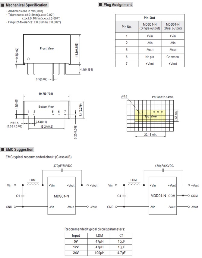 Meanwell MDS01M-N price and specs 1W SIP DC-DC Medical Converter MDS01M-03N MDS01M-05N MDS01M-12N MDS01M-15N YCICT 