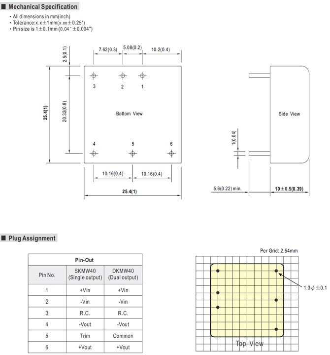 SKMW40F-24 Meanwell Power Supply 40W DC-DC Regulated Converter SKMW40F SKMW40F-03 SKMW40F-05 SKMW40F-12 SKMW40F-15 YCICT