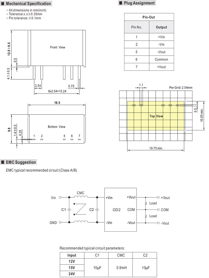 GD2-121515 Meanwell Power Supply 2W IGBT Sic Gate Driver Power DC-DC Converter SIP Package short circuit GD2 YCICT