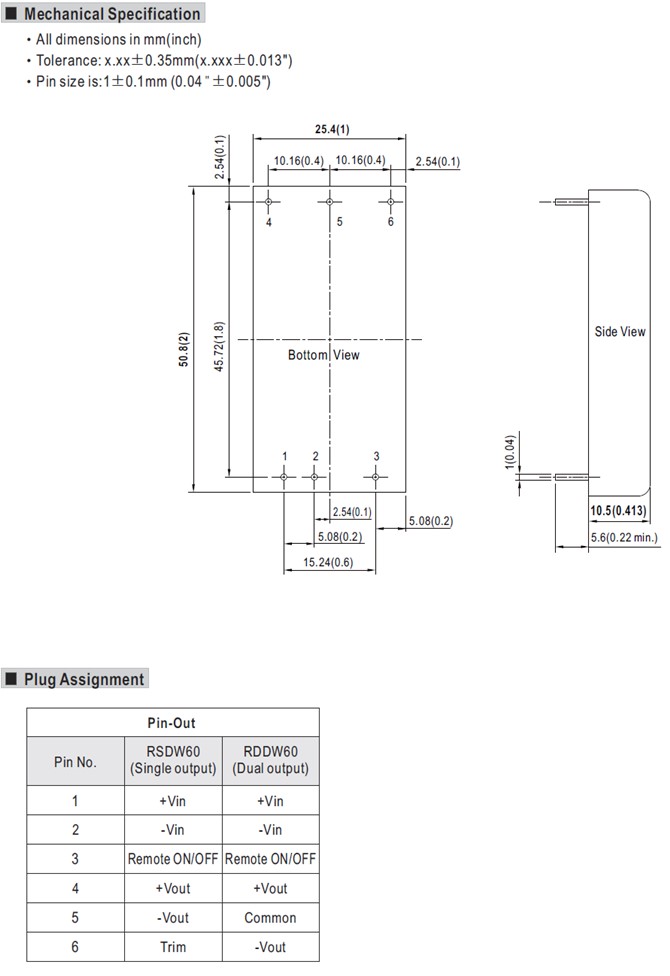 RDDW60G Meanwell Power Supply 60W DIP package Railway DC-DC Converter RDDW60G-12 RDDW60G-15 RSDW60 RDDW60 YCICT