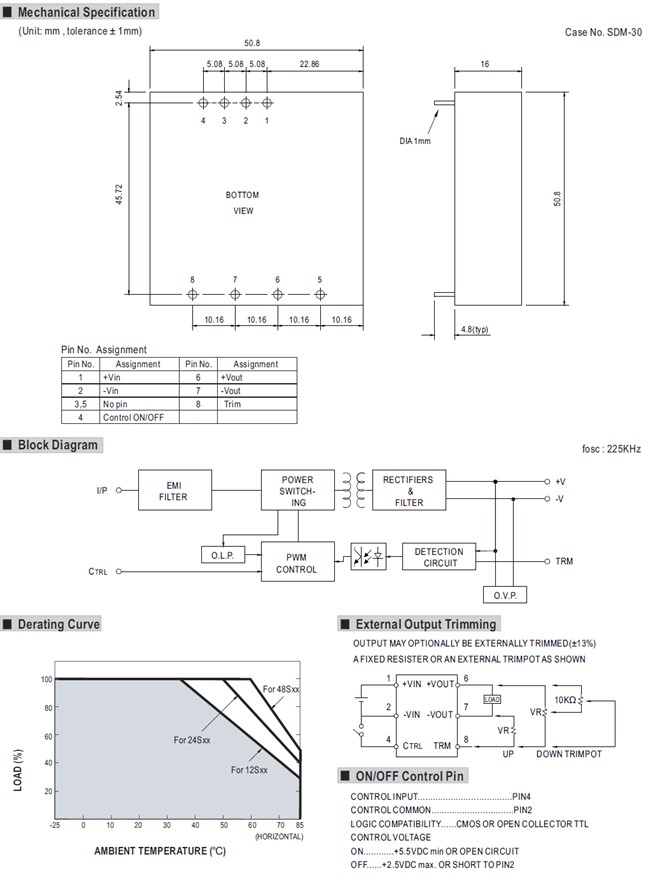 SDM30-S12 Meanwell Power Supply 30W 12V DC-DC Single Output Converter SDM30-12S12 SDM30-24S12 SDM30-48S12 SDM30 YCICT