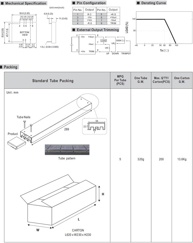 SKA40-15 Meanwell Power Supply 40W DC-DC Regulated Single Output Converter SKA40A-15 SKA40B-15 SKA40C-15 SKA40 YCICT