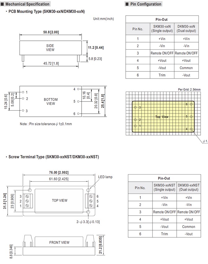 DKM30F-N Meanwell Power Supply 30W DIP DC-DC Regulated Converter DKM30F-12N DKM30F-15N SKM30-N DKM30-N SKM30F-N YCICT