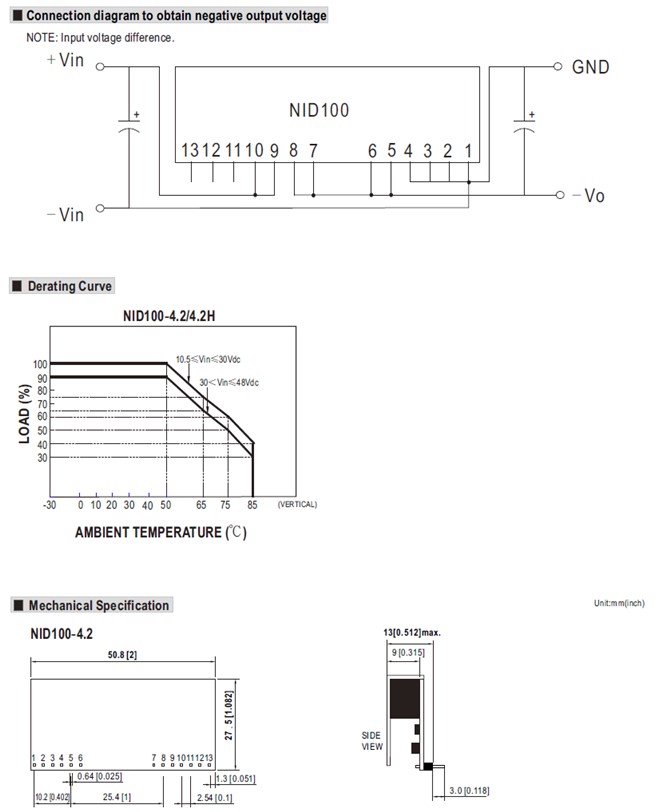 NID100-4.2 Meanwell Power Supply 100W DC-DC Non-Isolated Converter NID100-4.2 NID100-4.2H NID35 NID65 NID Series YCICT