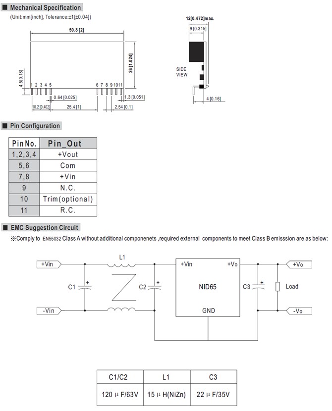 NID65 Meanwell Power Supply 65W DC-DC Non-Isolated Regulated Converter NID65-5 NID65-12 NID65-15 NID65-24 NID35 YCICT