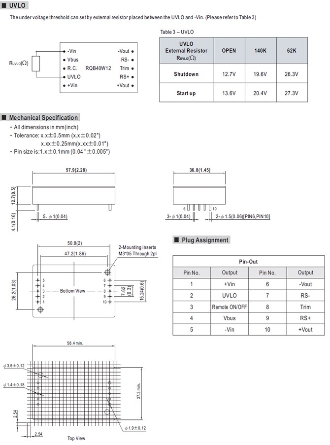 RQB40W12-110S48 Meanwell Power Supply 40W 48V DC-DC 14-160Vdc Quarter Brick Converter 110S05 110S12 110S24 110S54 YCICT