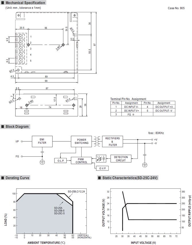 SD-25-5 Meanwell Power Supply 25W 5V Single Output Enclosed type DC-DC Converter SD-25A-5 SD-25B-5 SD-25C-5 YCICT