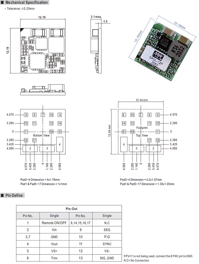 SPOL-12 Meanwell Power Supply 12Amp SMD Package Non-Isolated Programmable DC-DC Regulator SPOL-01 compact size YCICT