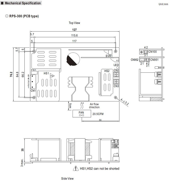 Meanwell RPS-300 Series Mechanical Diagram