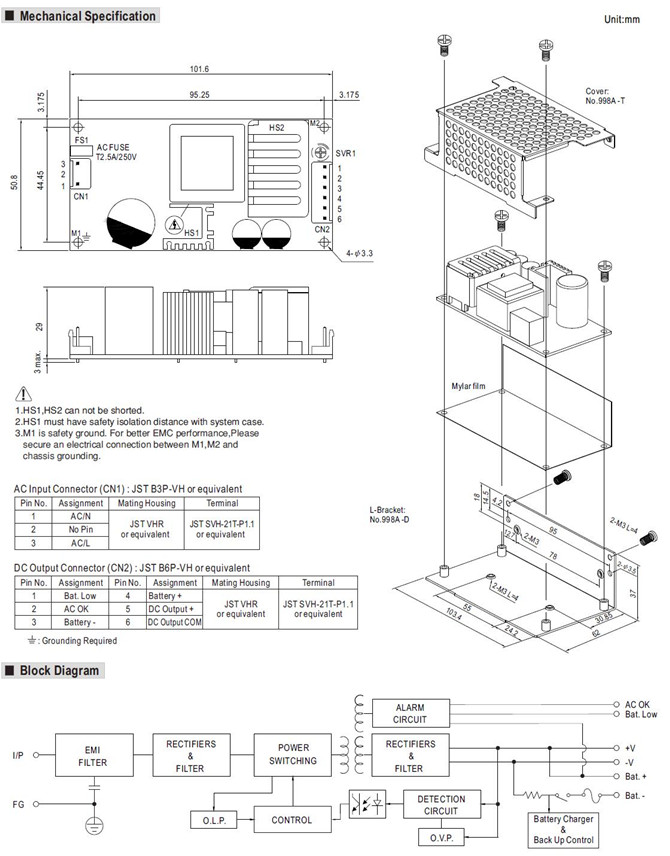 Meanwell PSC-60 Series Mechanical Diagram